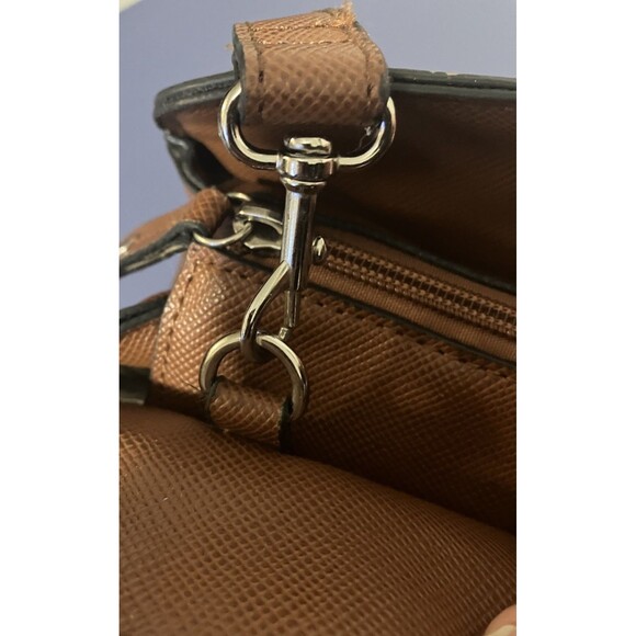 London Fog Tote Shopper Bag Cognac Brown Large Double Handle with Pockets Strap - Picture 9 of 16